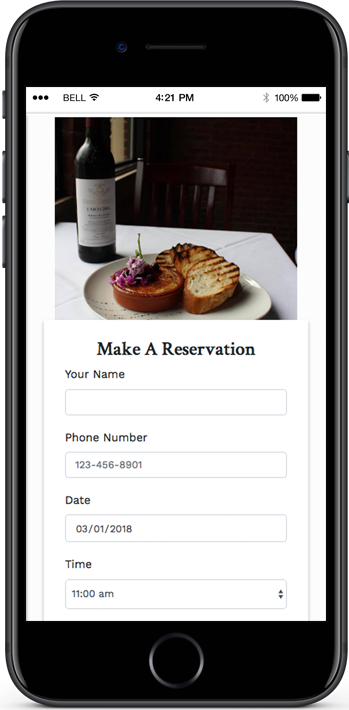 The Gathering Reservation Page Mobile View